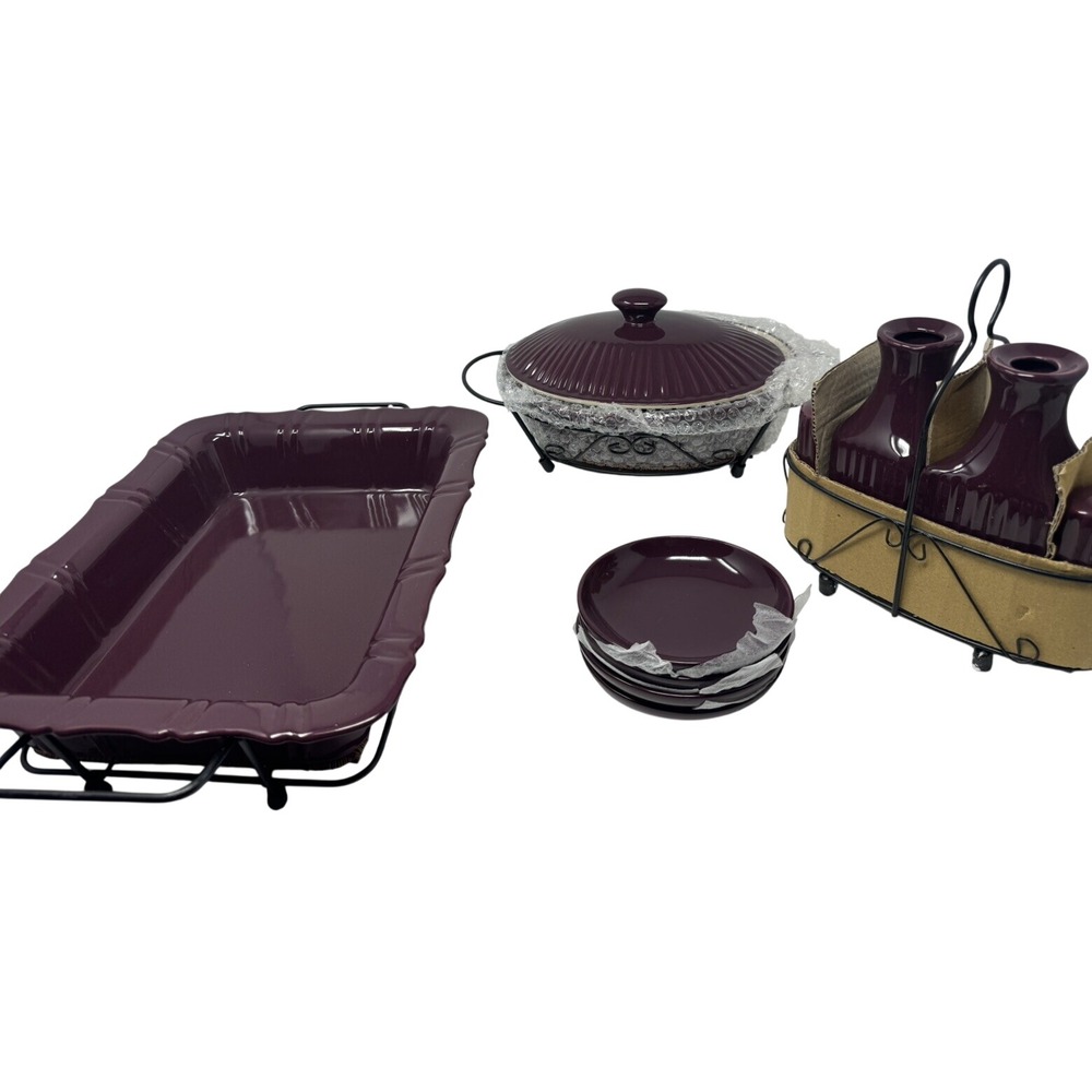 Temp-tations Gradual Fade Sampler 17 Piece Ceramic Ovenware Set Eggplant Purple